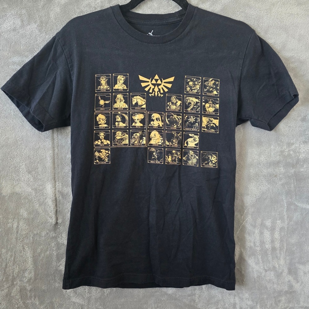 Zelda Ocarina of Time Character Grid Graphic T-Shirt XS Nintendo Black Gold